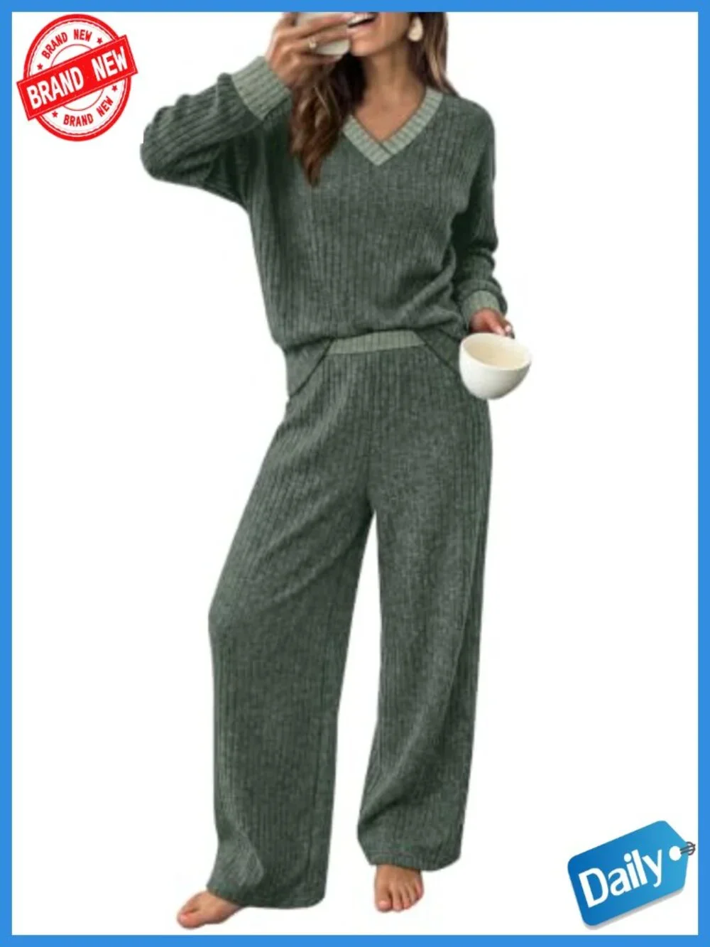 Women's Two Piece Lounge Set Wide Leg Matching Outfit Casual Travel